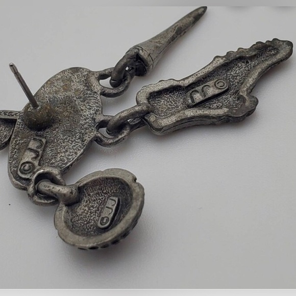 VTG JJ Jonette Pewter Golf Theme Dangle Charm Pin Ball Shoe Tee Earrings Stamped - Picture 5 of 7